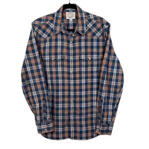 Lucky Brand True Indigo Pearl Snap Western Shirt Blue White Peach Size Medium